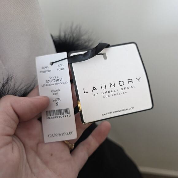 Laundry By Shelli Segal Black Feather Trim Sheath Sleeveless Mini Dress Size 8 - Picture 8 of 11